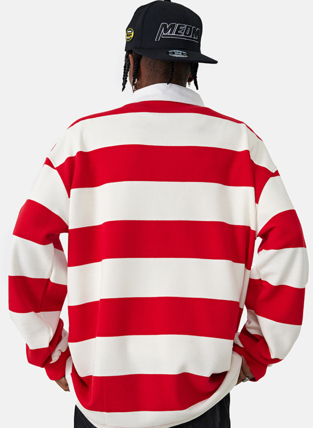 MEDM Striped Logo Long Sleeved Polo Shirt
