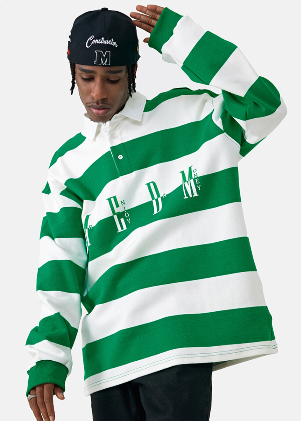 MEDM Striped Logo Long Sleeved Polo Shirt