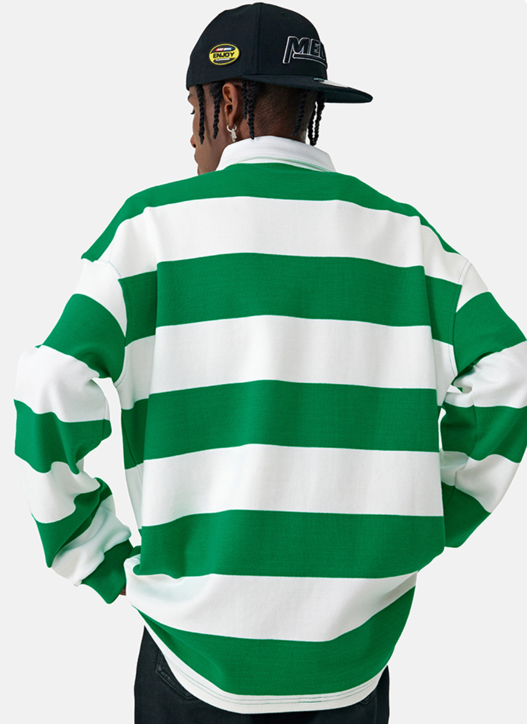 MEDM Striped Logo Long Sleeved Polo Shirt