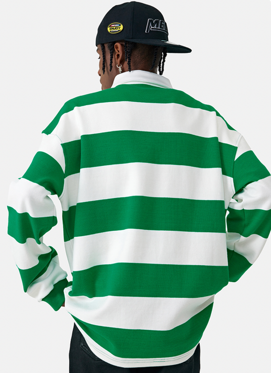 MEDM Striped Logo Long Sleeved Polo Shirt