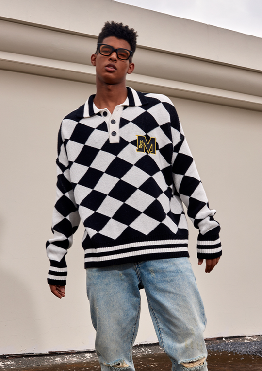 MEDM Diamond Sweater Long Sleeved Polo Shirt