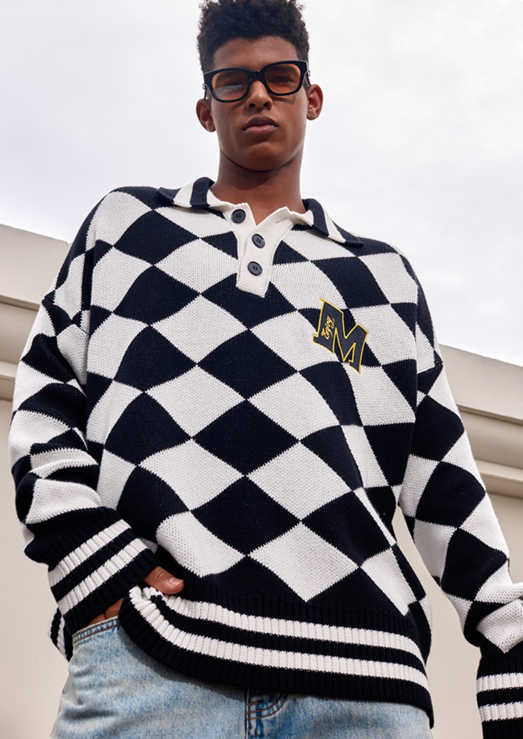 MEDM Diamond Sweater Long Sleeved Polo Shirt