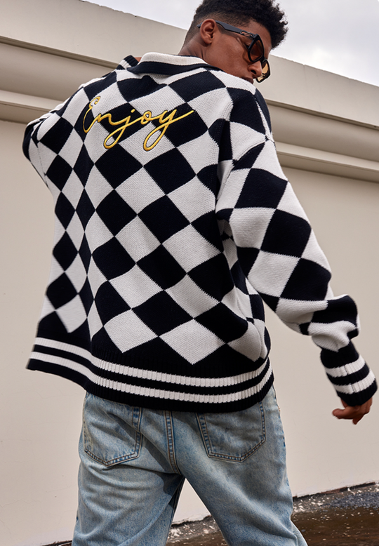 MEDM Diamond Sweater Long Sleeved Polo Shirt