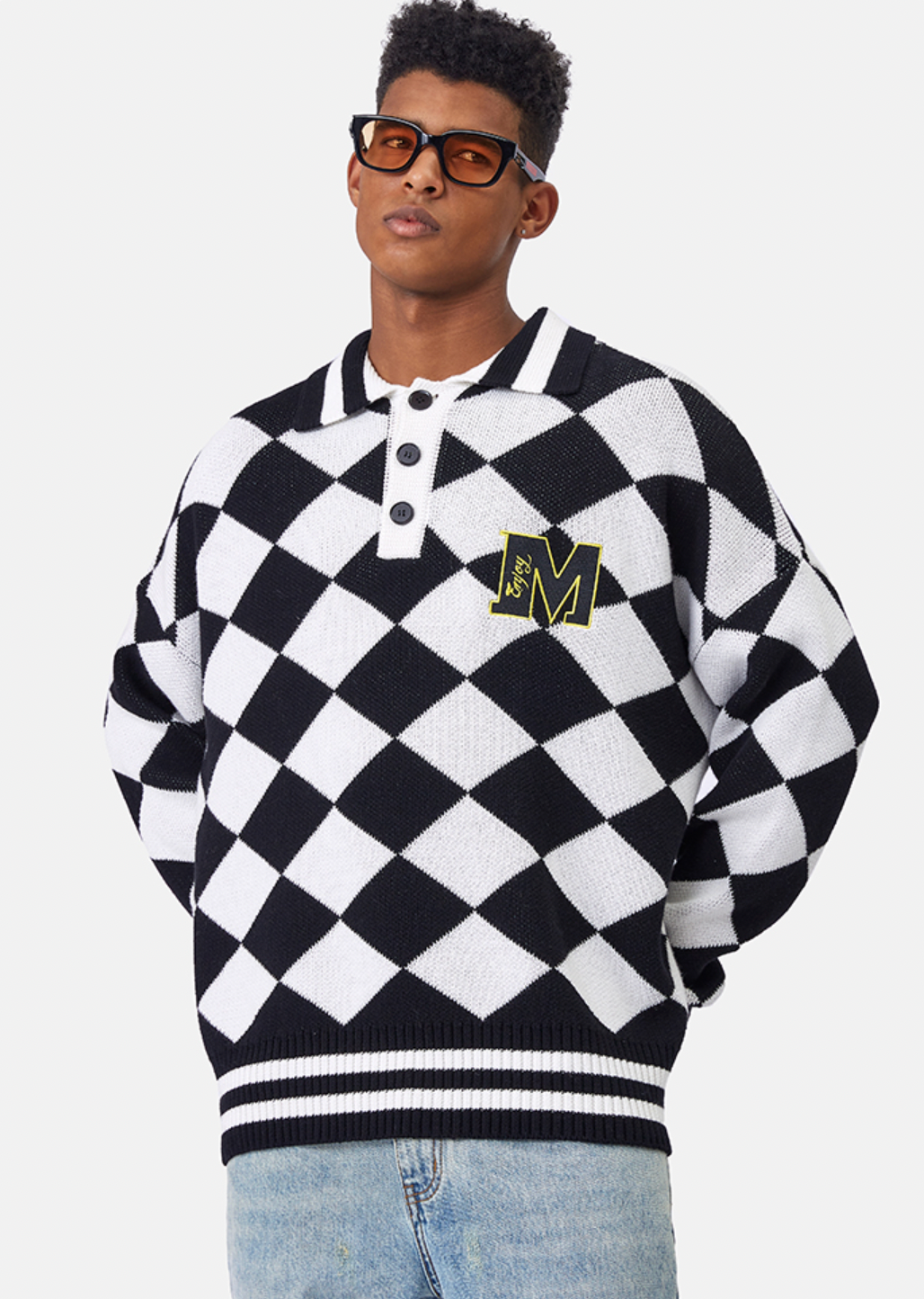 MEDM Diamond Sweater Long Sleeved Polo Shirt