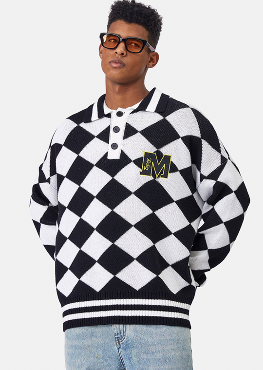 MEDM Diamond Sweater Long Sleeved Polo Shirt