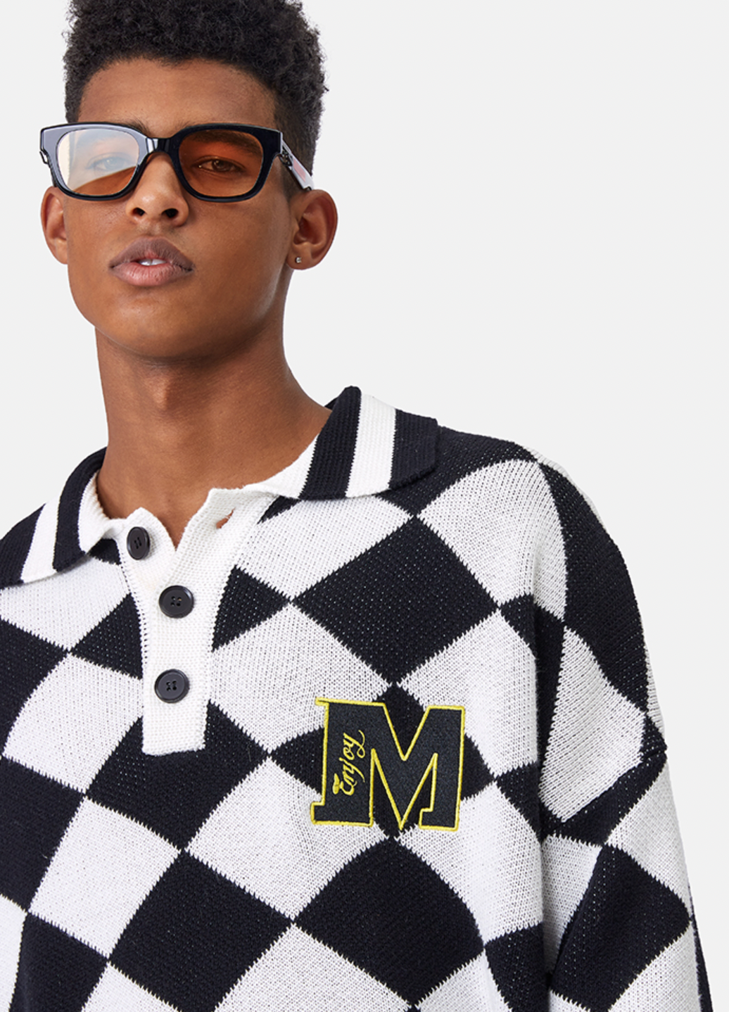 MEDM Diamond Sweater Long Sleeved Polo Shirt