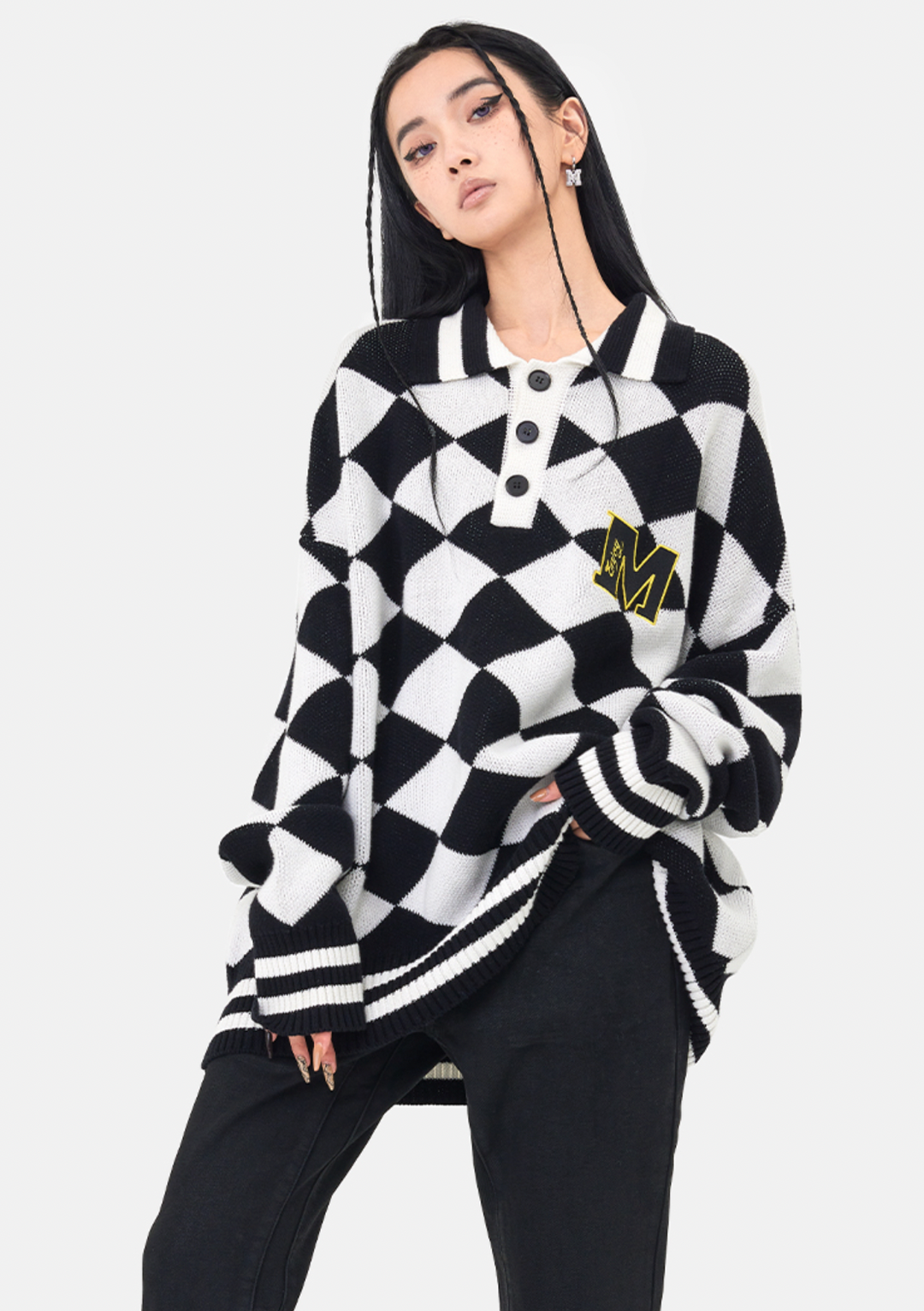 MEDM Diamond Sweater Long Sleeved Polo Shirt