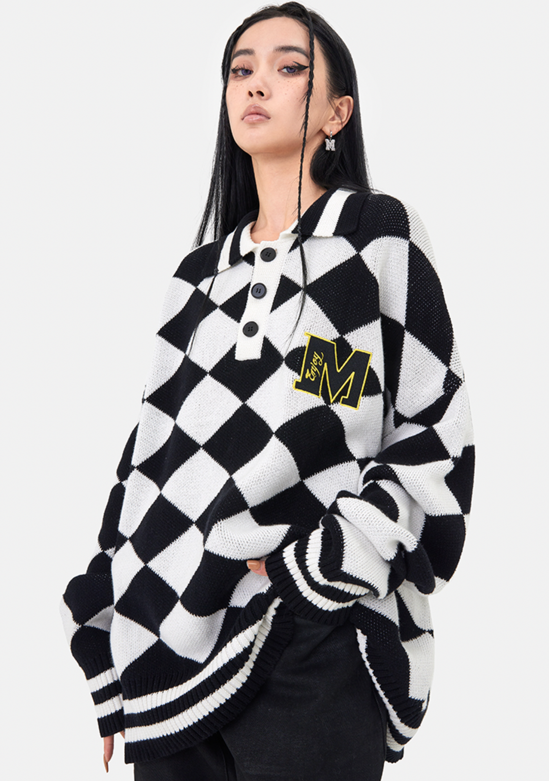 MEDM Diamond Sweater Long Sleeved Polo Shirt