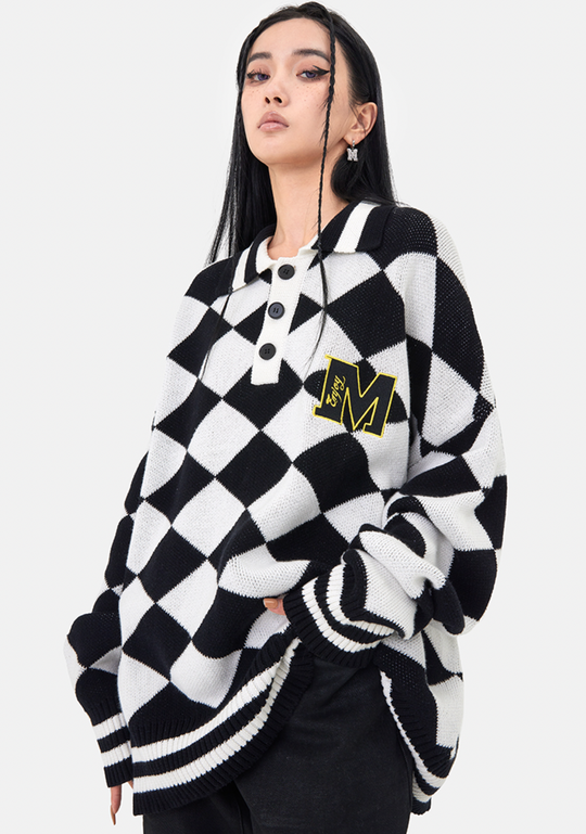 MEDM Diamond Sweater Long Sleeved Polo Shirt