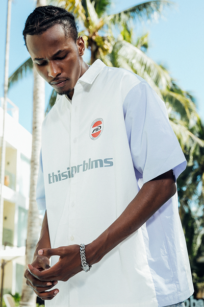 PRBLMS Contrast Color Stitching LOGO Short Sleeved Shirt