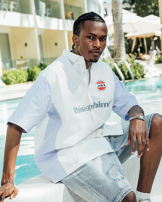 PRBLMS Contrast Color Stitching LOGO Short Sleeved Shirt