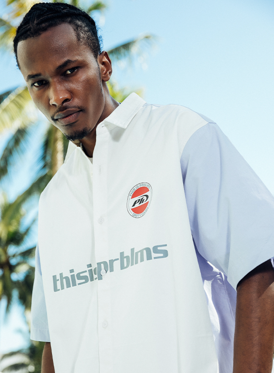PRBLMS Contrast Color Stitching LOGO Short Sleeved Shirt