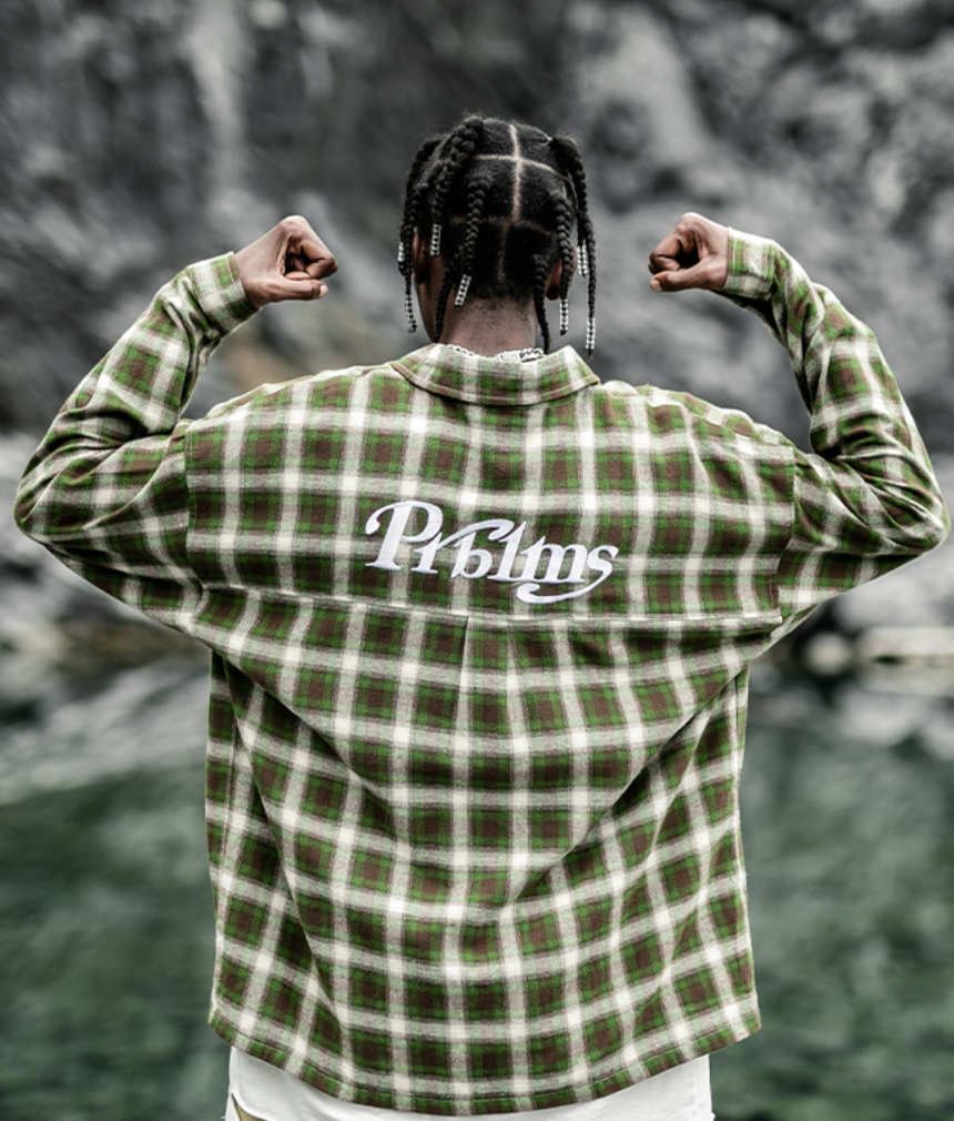 PRBLMS Plaid Patch Pocket  Long Sleeved Shirt