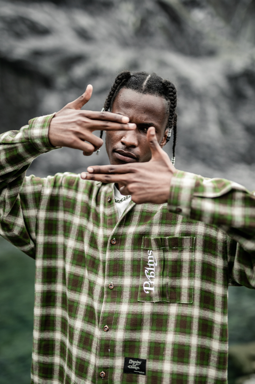 PRBLMS Plaid Patch Pocket  Long Sleeved Shirt