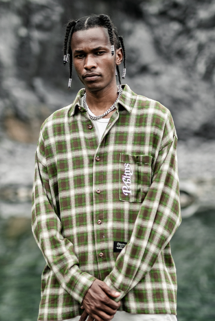 PRBLMS Plaid Patch Pocket  Long Sleeved Shirt