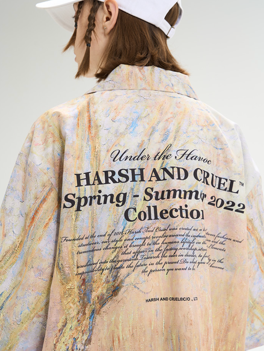 Harsh and Cruel Vintage Forest Lake Oil Painting Cuban Shirt