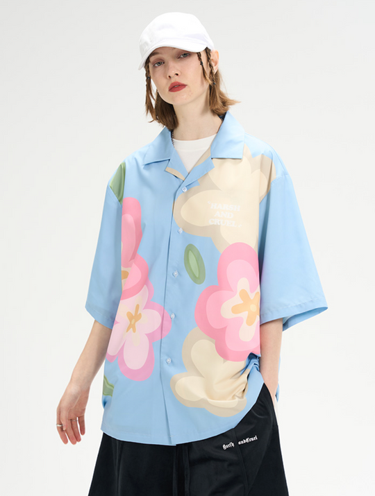 Harsh and Cruel Hand Painted Flowers Print Cuban Shirt