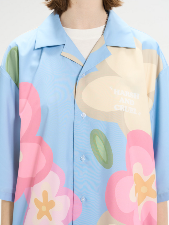 Harsh and Cruel Hand Painted Flowers Print Cuban Shirt