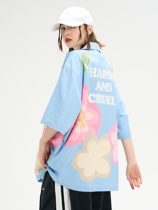 Harsh and Cruel Hand Painted Flowers Print Cuban Shirt