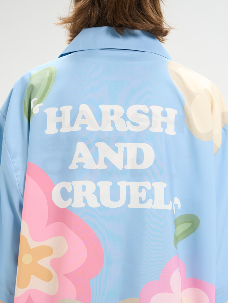 Harsh and Cruel Hand Painted Flowers Print Cuban Shirt