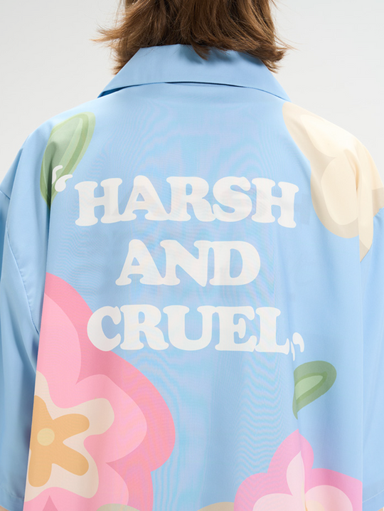 Harsh and Cruel Hand Painted Flowers Print Cuban Shirt