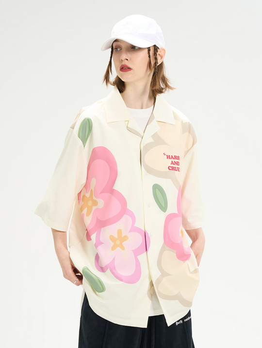 Harsh and Cruel Hand Painted Flowers Print Cuban Shirt