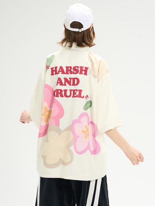 Harsh and Cruel Hand Painted Flowers Print Cuban Shirt