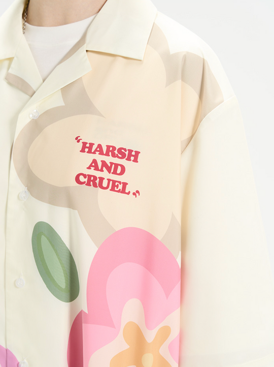 Harsh and Cruel Hand Painted Flowers Print Cuban Shirt