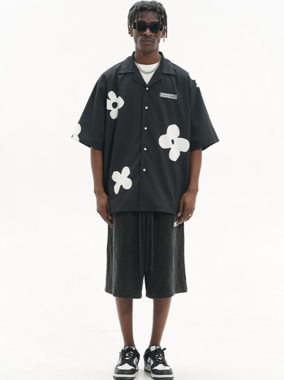 Harsh and Cruel Handpainted Flowers Printed Cuban Shirt