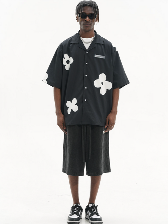 Harsh and Cruel Handpainted Flowers Printed Cuban Shirt