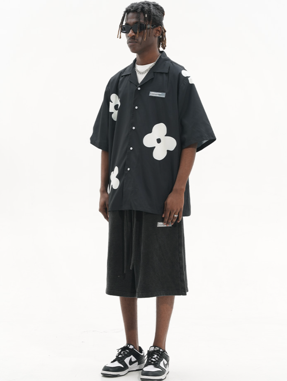 Harsh and Cruel Handpainted Flowers Printed Cuban Shirt