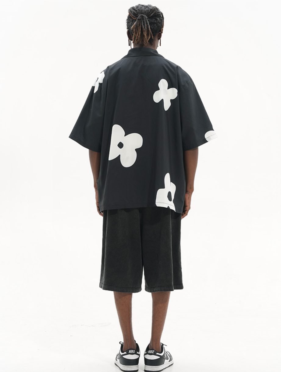 Harsh and Cruel Handpainted Flowers Printed Cuban Shirt