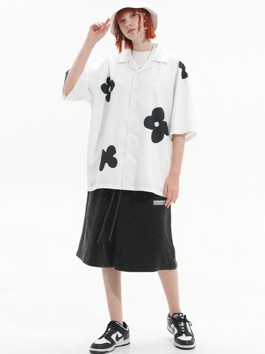 Harsh and Cruel Handpainted Flowers Printed Cuban Shirt