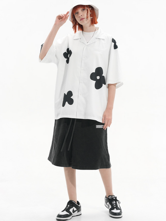 Harsh and Cruel Handpainted Flowers Printed Cuban Shirt