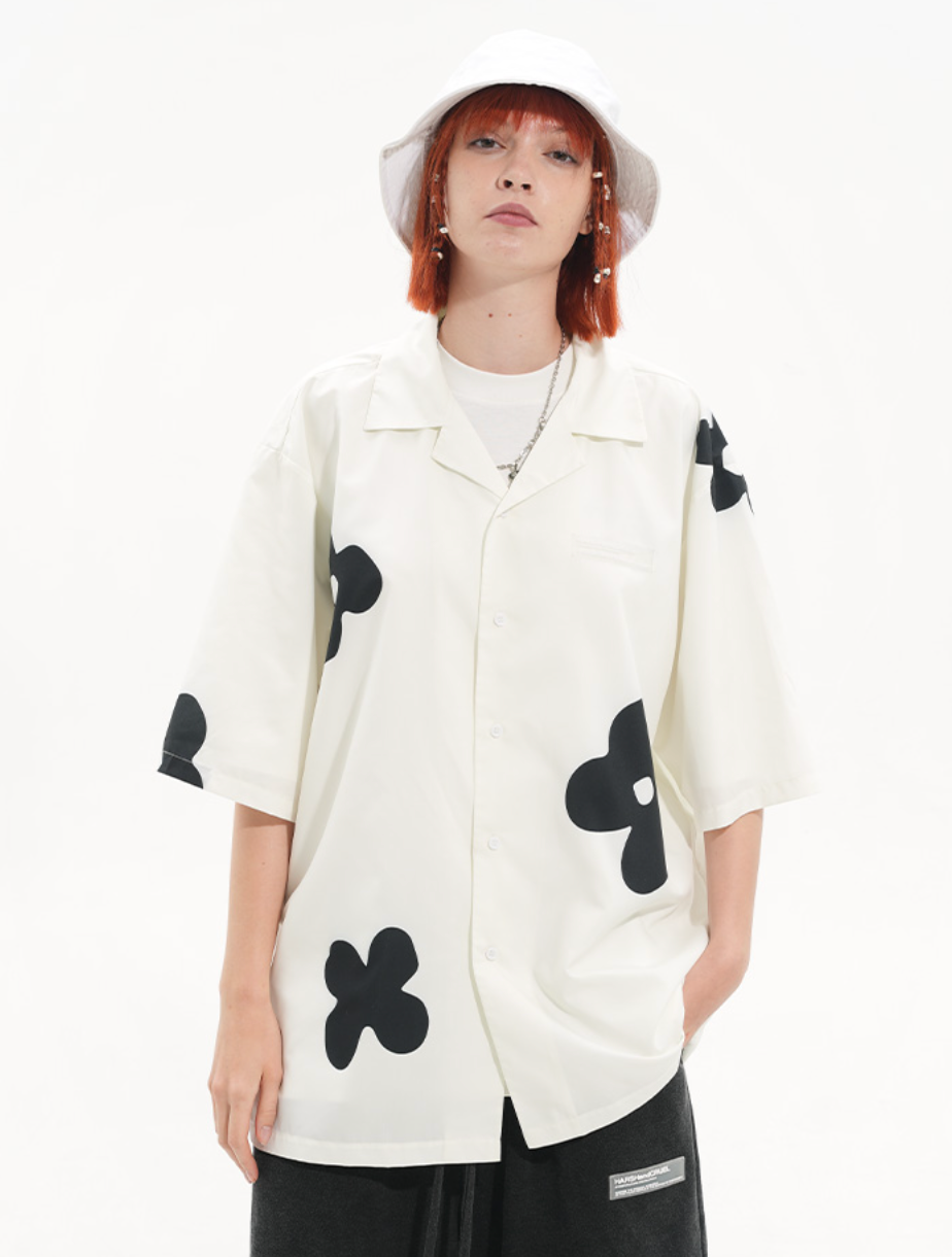 Harsh and Cruel Handpainted Flowers Printed Cuban Shirt