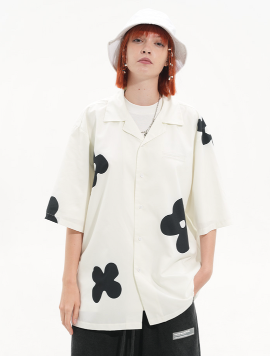 Harsh and Cruel Handpainted Flowers Printed Cuban Shirt