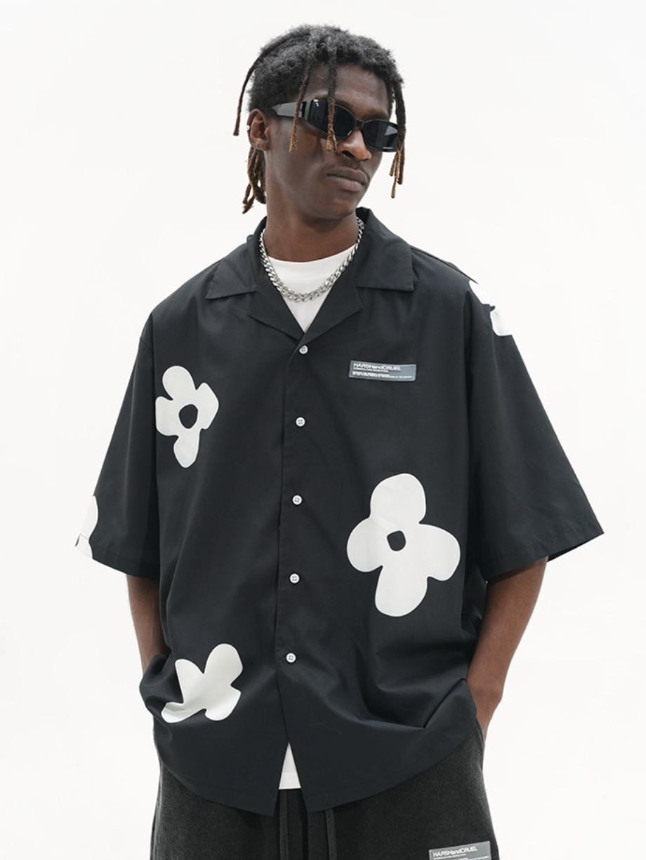 Harsh and Cruel Handpainted Flowers Printed Cuban Shirt