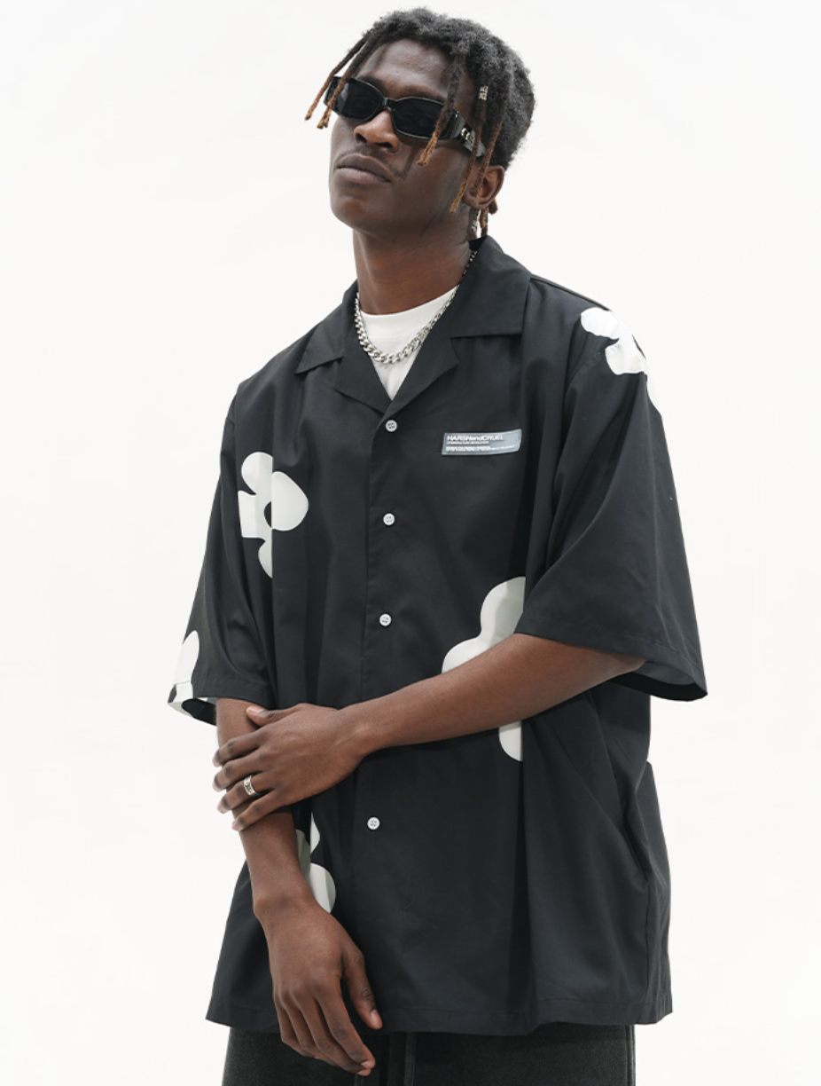 Harsh and Cruel Handpainted Flowers Printed Cuban Shirt