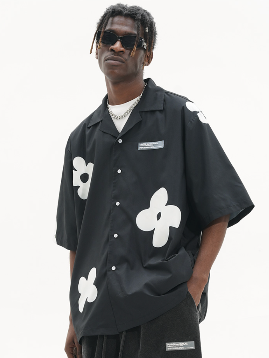 Harsh and Cruel Handpainted Flowers Printed Cuban Shirt