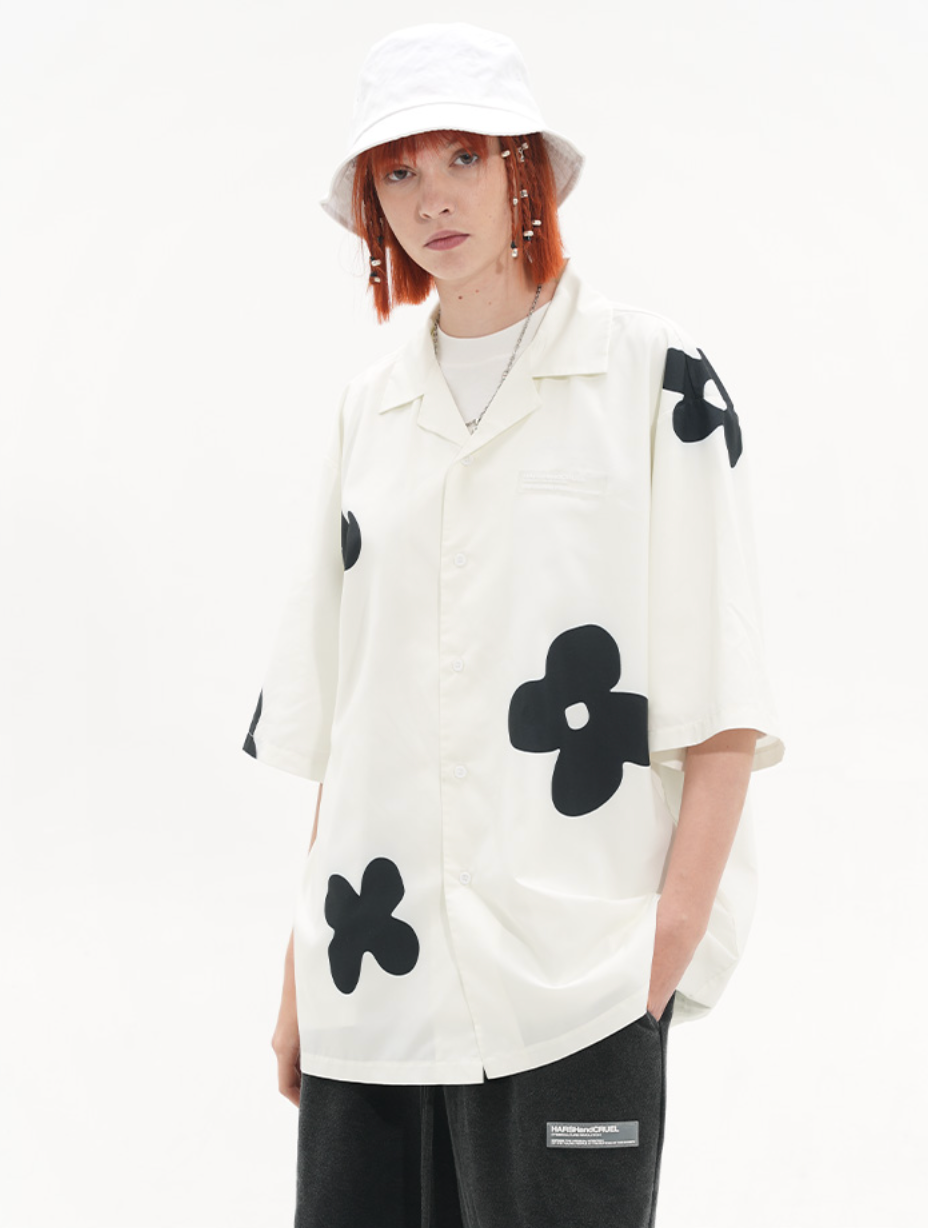 Harsh and Cruel Handpainted Flowers Printed Cuban Shirt