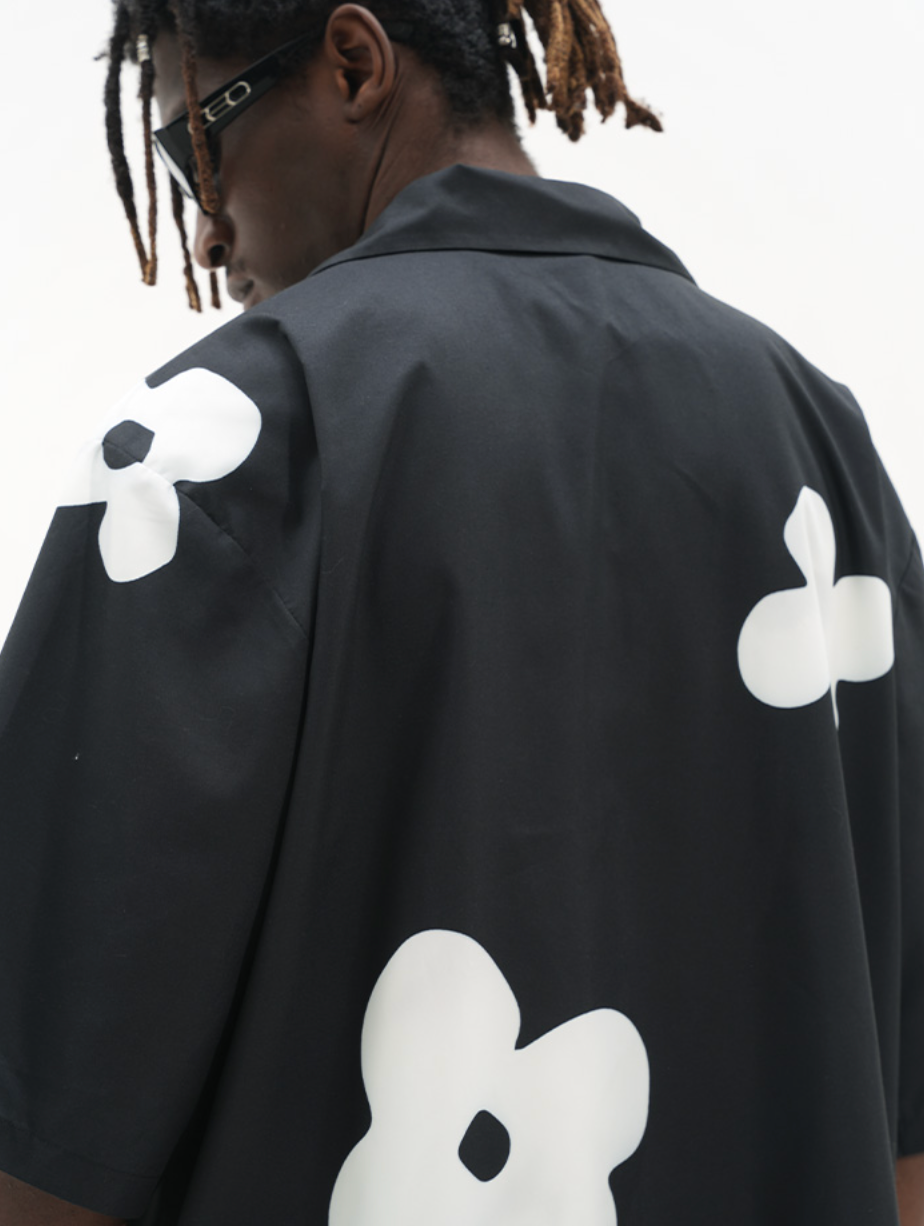 Harsh and Cruel Handpainted Flowers Printed Cuban Shirt