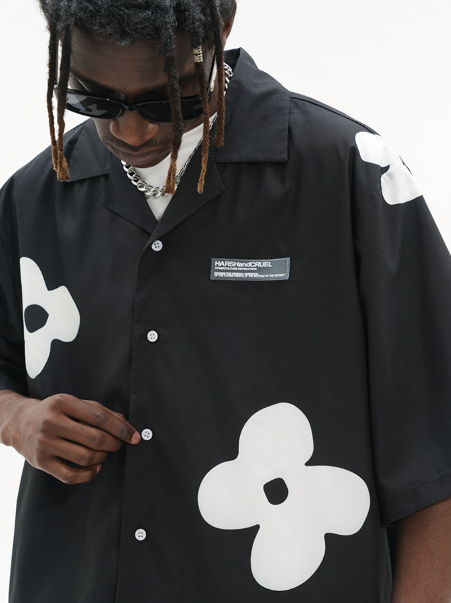 Harsh and Cruel Handpainted Flowers Printed Cuban Shirt