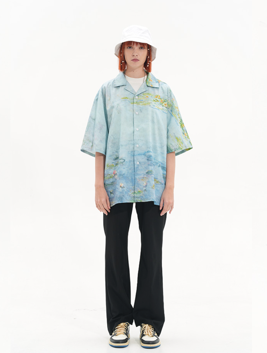 Harsh and Cruel Monet Sunset Landscape Oil Painting Printed Shirt