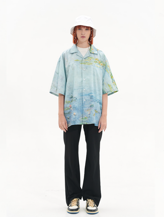 Harsh and Cruel Monet Sunset Landscape Oil Painting Printed Shirt