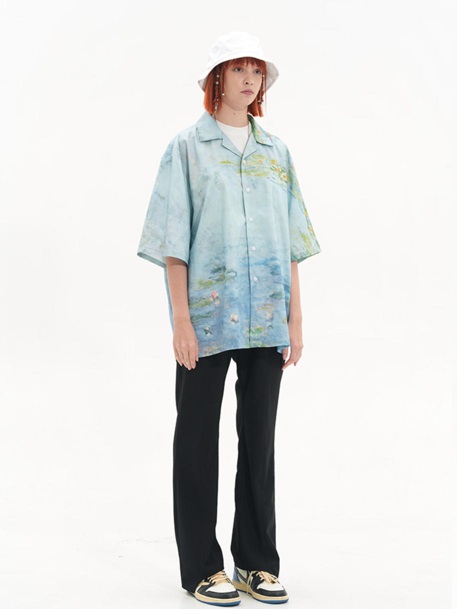 Harsh and Cruel Monet Sunset Landscape Oil Painting Printed Shirt