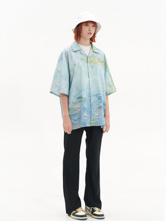 Harsh and Cruel Monet Sunset Landscape Oil Painting Printed Shirt