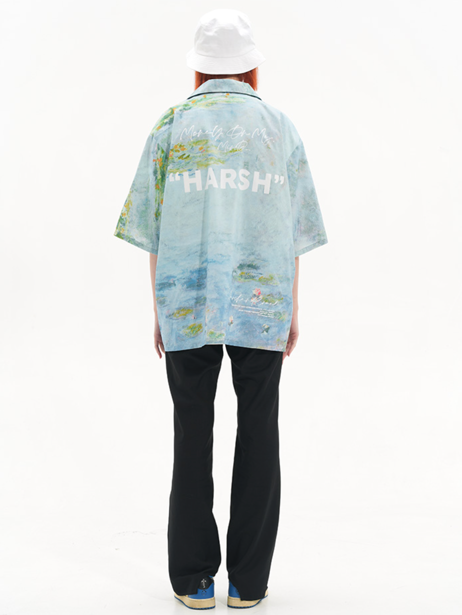 Harsh and Cruel Monet Sunset Landscape Oil Painting Printed Shirt