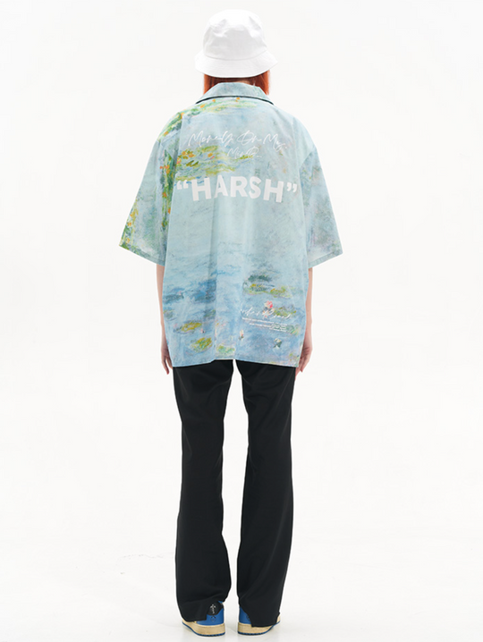 Harsh and Cruel Monet Sunset Landscape Oil Painting Printed Shirt