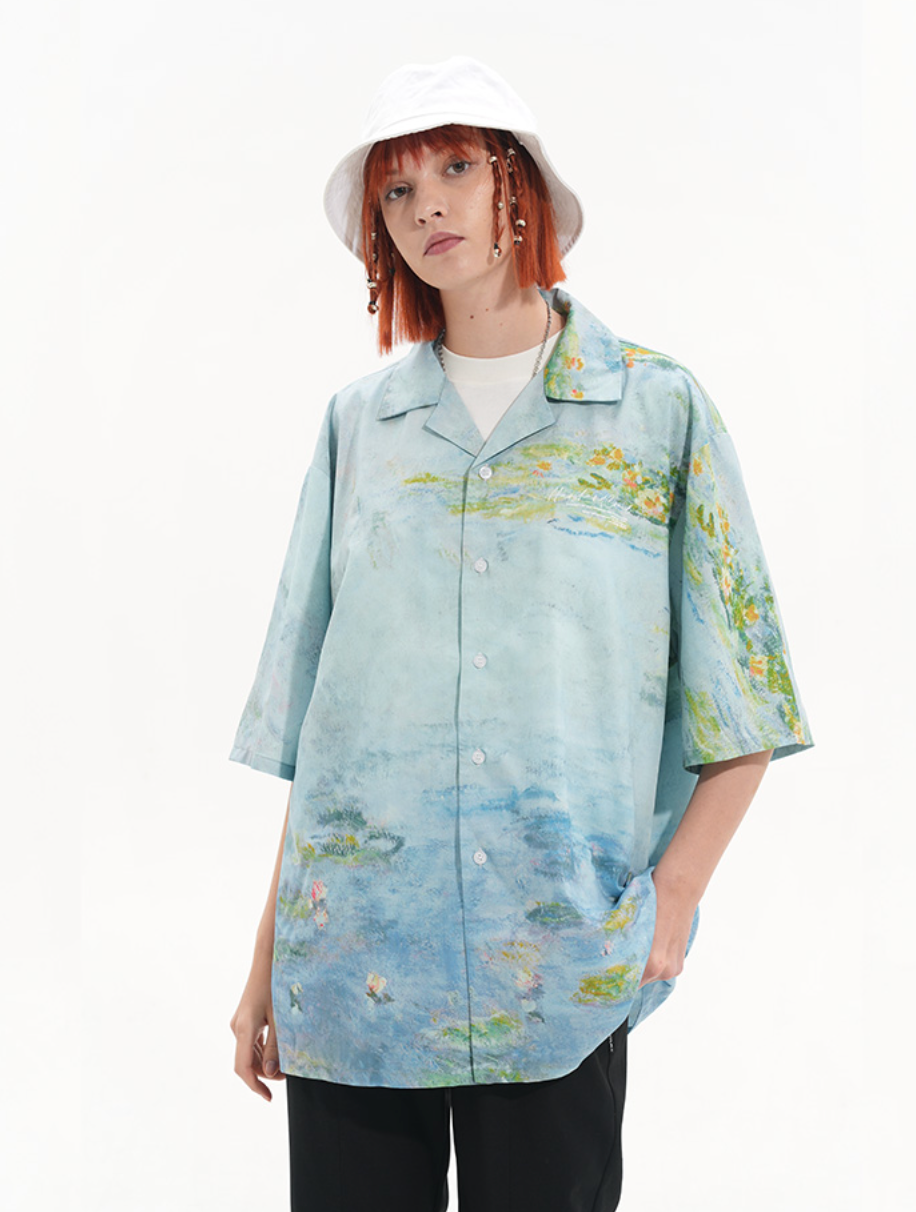 Harsh and Cruel Monet Sunset Landscape Oil Painting Printed Shirt
