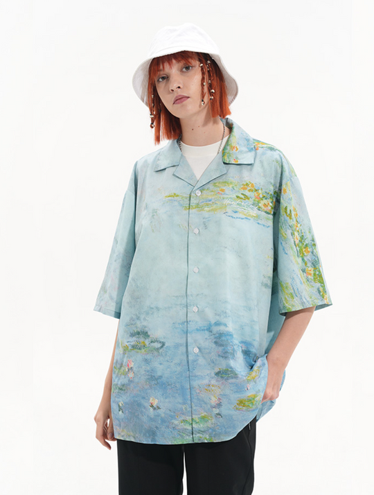 Harsh and Cruel Monet Sunset Landscape Oil Painting Printed Shirt